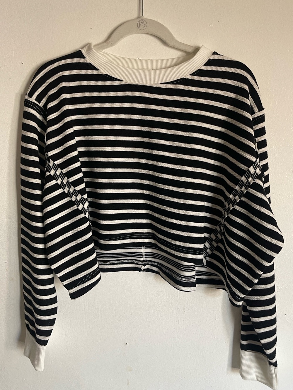 Altar’d State Black White Striped Cropped Sweatshirt Raw Hem